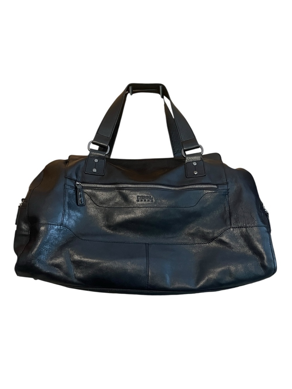 Vintage Fossil Brand Black Leather Weekender Duffel Bag